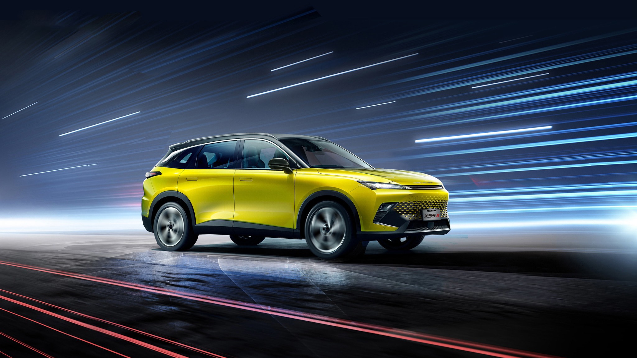 BAIC X55 II sobre estelas de luz